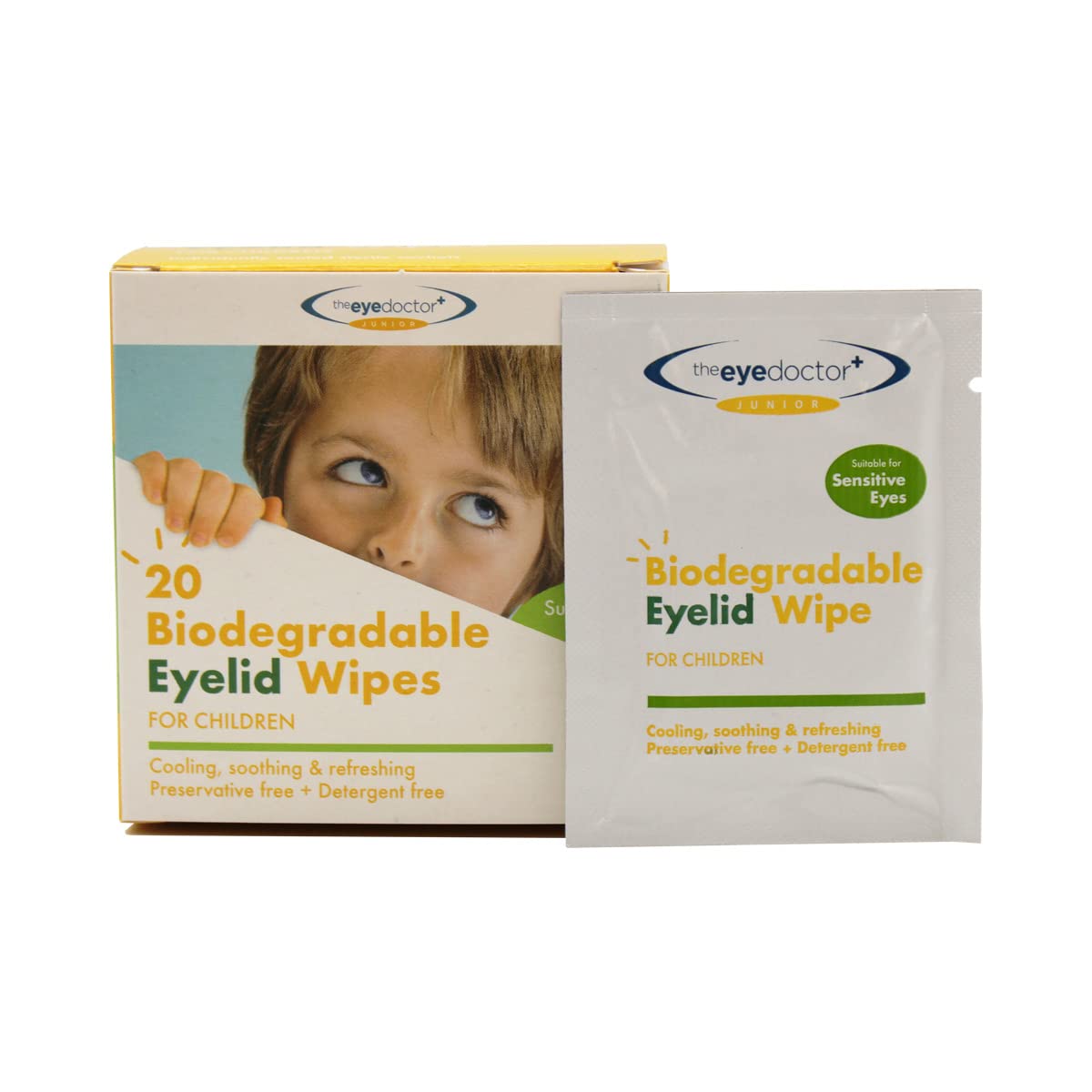 The Eye Doctor Junior Eyelid Wipes - 20x Individually Wrapped Kids Eye Lid Cleansing Wipes - Daily Hygiene & Dry Eye Relief - Suitable for Children's Sensitive Eyes