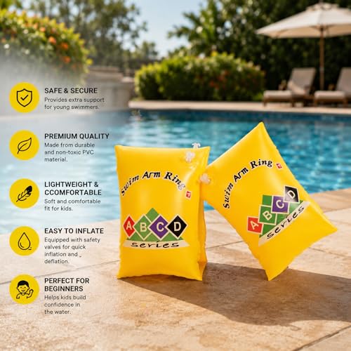 Image of Koochie-Koo Swimming Arm Bands for Kids Boys Girls | Inflatable Swim Arm Ring Floaties for Children | PVC Leak Proof Water Swimming Float Tube for Pool Beach Training Multicolor