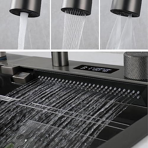 Robinet de cuisine à douchette extractible et bec cascade pour évier moderne - 8