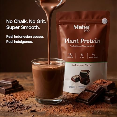 Image of Maiva Pro | Plant Protein Isolate - Indonesian Cocoa - 40gm (Pack of 5) | 25g Protein, 5g BCAA | Essential Amino Acids | Gut Friendly, Easy to Digest | Real Dates | Vegan, Dairy Free, No Preservatives