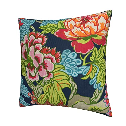 Peonies In Navy Multi Colors Pillow Cover Case Flowers Floral Pattern Chinoiserie Style With Invisible Zipper,Cushion Cover Throw Pillowcase For Home Decorative Couch Sofa Bedroom 18X18 Inch (2-Pack) #TOP1
