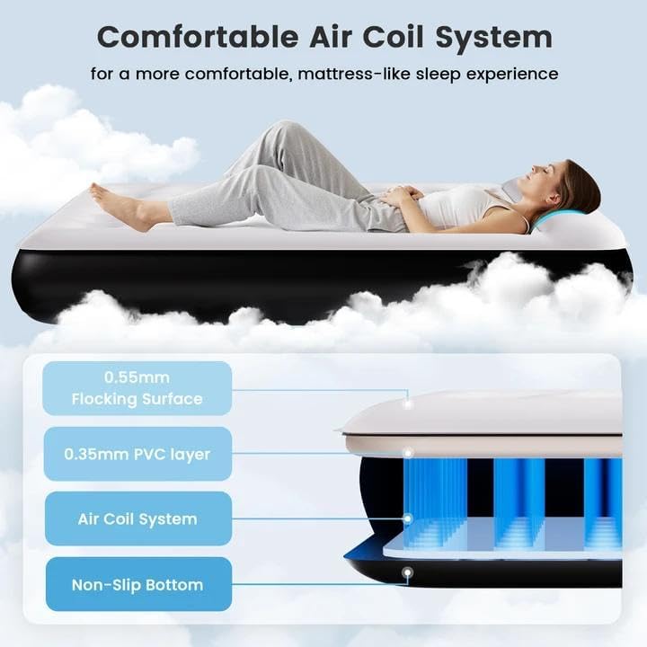 Miniatura 2 de COMMOUDS Colchón de aire Queen con bomba de aire recargable USB incorporada, colchón inflable elevado de 8 pulgadas con almohada incorporada,