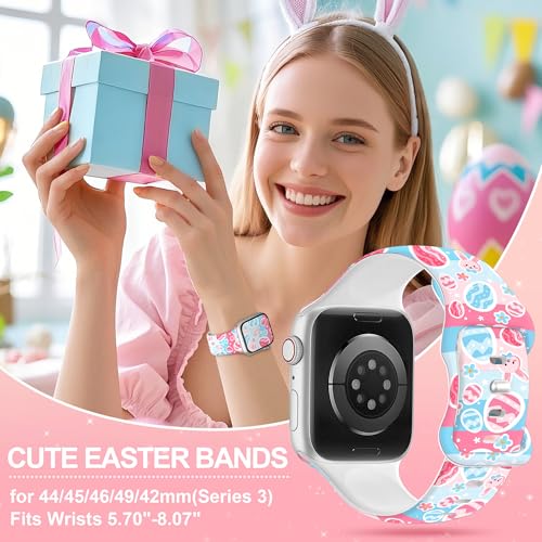Image of wipalor Easter Bunny Bands for Apple Watch Bands for Women 46mm 45mm 44mm 42mm 49mm, Cute Holiday Easter Rabbit iWatch Bands Soft Silicone Sport iPhone Watch Bands Series 11 10 9 SE 8 7 6 5 4 3 Ultra