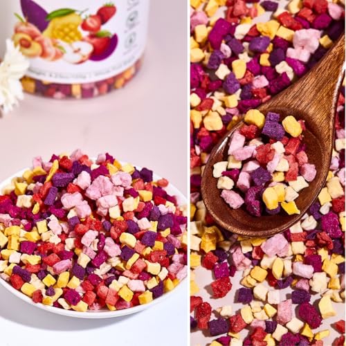 Gefriergetrockneter Fruchtmix 120g – Knuspriger Obst Snack mit Erdbeere, Drachenfrucht, Süßkartoffel, Mango, Pfirsich & Apfel – Ohne Zuckerzusatz