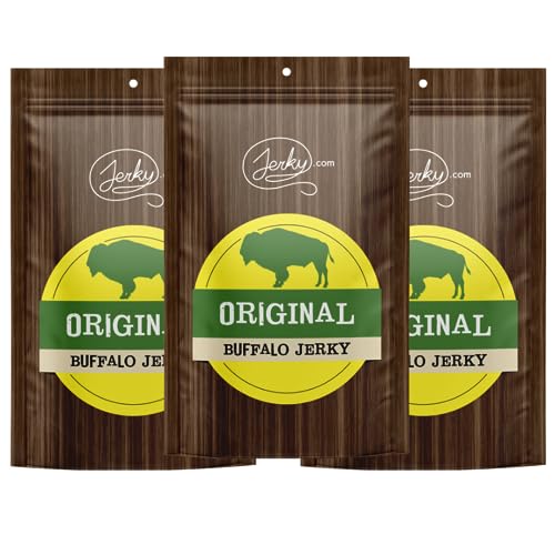 Jerky.com's Original Buffalo Jerky - Bulk 3 Pack - Best Wild Game Bison Jerky, 15G Of Protein, All-Natural Keto Diet Snack, No Added Preservatives, 5.25 Oz Total #TOP9