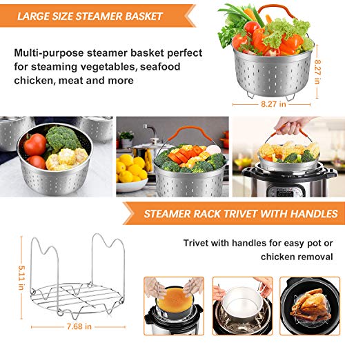 22 Pcs Accessories for Instant Pot 6 8 Qt, YIHONG Pressure Cooker Accessories Set,2 Steamer Baskets,7 Inch Springform Pan,Stackable Egg Rack,Silicone Egg Bites Mold,Free Ebook Recipe
