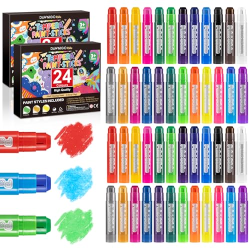 48 Pack Tempera Paint Sticks 24 Colors Washable Paint Sticks for Kids Non-Toxic 90s Quick Drying Allergen Free and High Coverage Solid Tempera Paint Stick Ideal Gifts for Kids and Toddlers