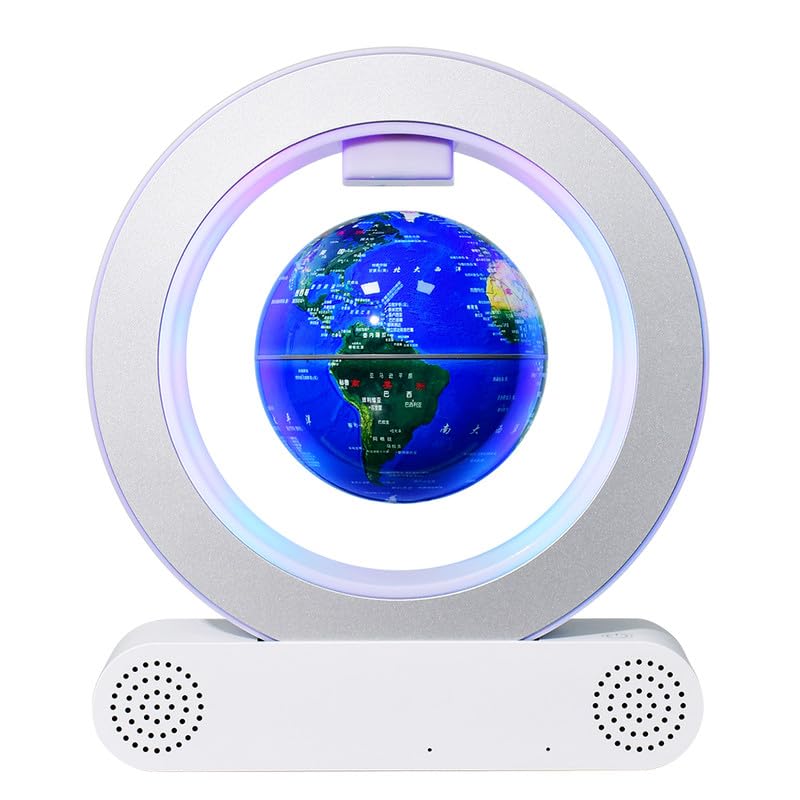 Magnetic Levitation Bluetooth Speaker Globe – Color-Changing Floating World Lamp, Spinning Levitating Ball for Kids Learning or Men Office Desk Decor, Cool Tech Gift for Teens or Boss