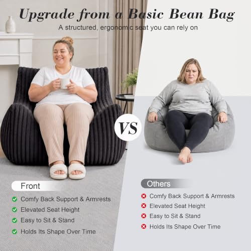 LaoGeoRon Giant Bean Bag Chairs for Adults, Large Plush Bean Bag Chair with Armrests and Side-Pocket, Living Room Beanbag Chair with Memory Foam Filled, Vacuum-Compressed for Easy Gifting, Black - Image 7