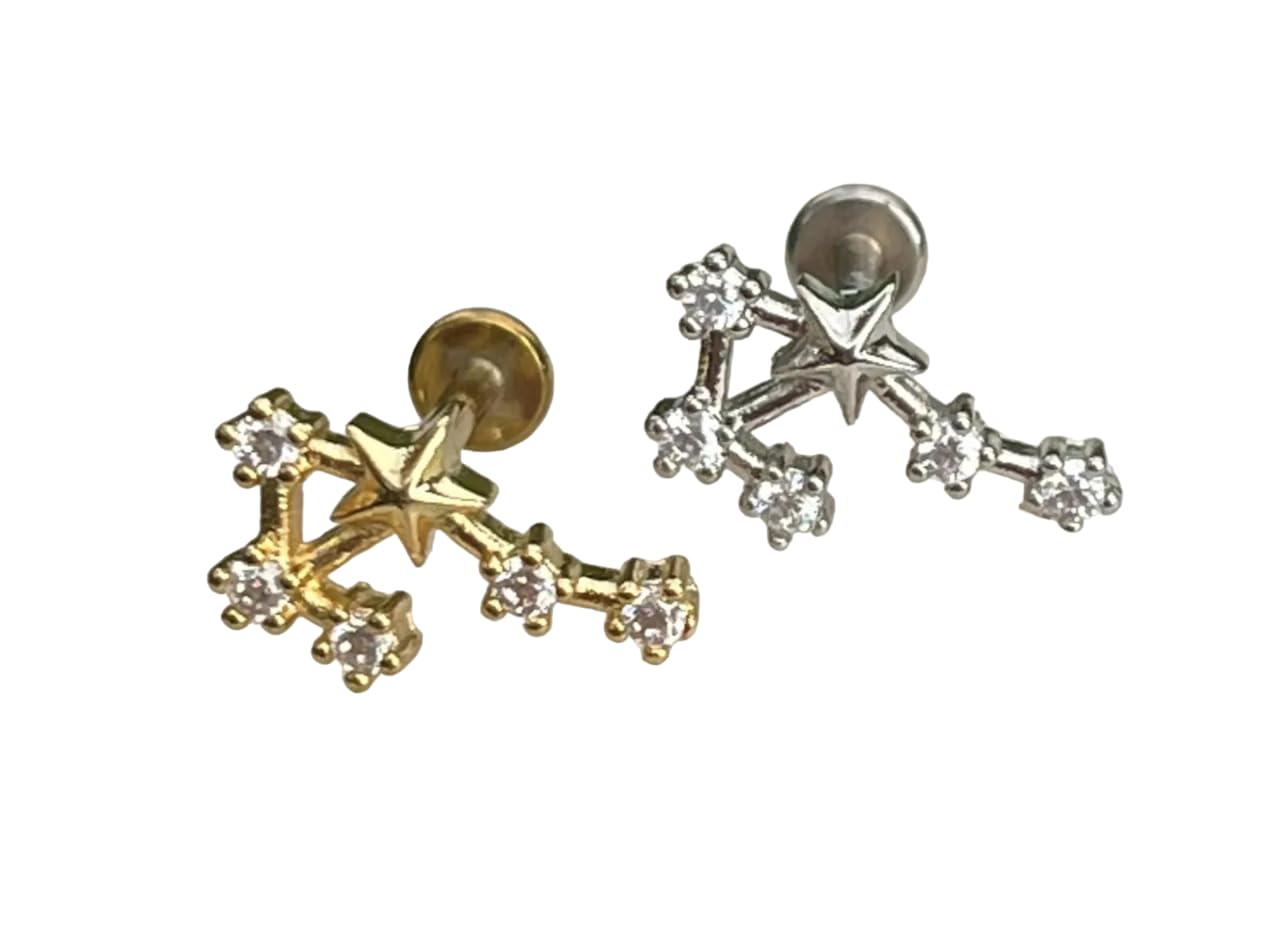 Lobal Domination1 Piece Stunning Zodiac Constellation CZ Gems Labret Internally Threaded Steel Monroe - 16g or 18g - Body Jewelry