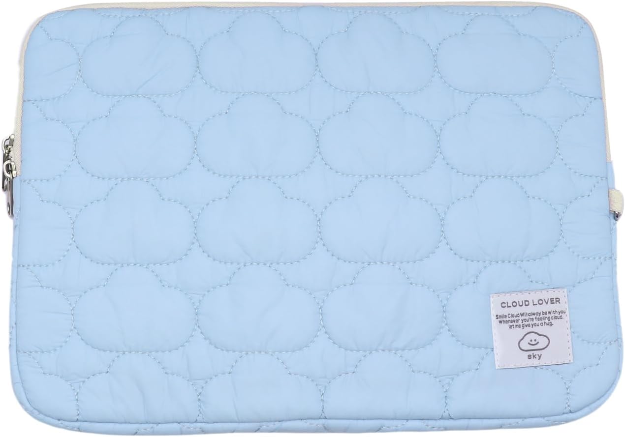 RARITYUS 11-14 Inch Soft Quilted Laptop Sleeve Bag Tablet Protective Case Cute Cloud Tablet Cover Notebook Storage Bag for Women Girls