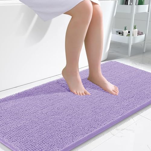 Image of OLANLY Large Bathroom Rugs 50x30, Extra Soft Absorbent Chenille Bath Rugs, Rubber Backing Quick Dry, Machine Washable Bath Mats for Bathroom Floor, Tub and Shower, Home Decor Accessories, Lavender