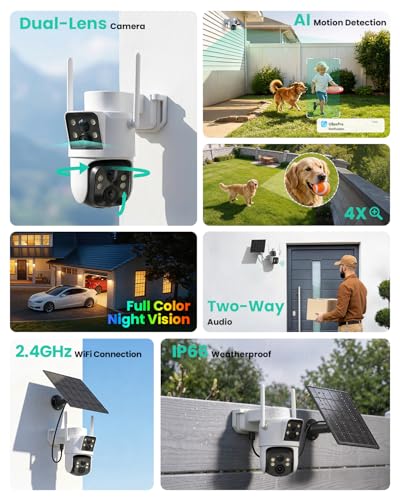 Image of LIWAN Dual Lens Solar Security Camera Wireless Outdoor, 360 PTZ & Fixed Dual Lens, 2K Color Night Vision, 8000mAh Battery, PIR Human Detection, IP66 Weatherproof, 2-Way Audio, 2.4GHz WiFi Only