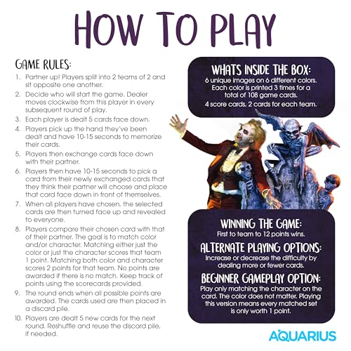 AQUARIUS Beetlejuice Memory Master Card Game, 108 Card Matching Game for 4 Players, Ages 6+, Family Party Gift for Kids, Teens, and Adults - Image 6