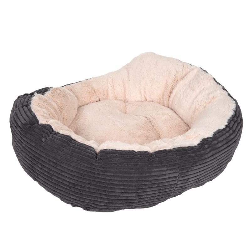 ZOOPLUS Kuschelbett Cozy Cord | Breitcord-Optik | mit hohem Rand & abgesenktem Einstieg | bei 30°C waschbar | dunkelgrau (L - L 81 x B 63 x H 18 cm)