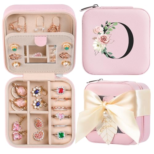 AYGXU Teen Girl Gifts Trendy Stuff Travel Jewelry Case For Women Girls, Jewelry Box Organizer, Travel Initial Jewelry Box For Girls, Initial O Pink