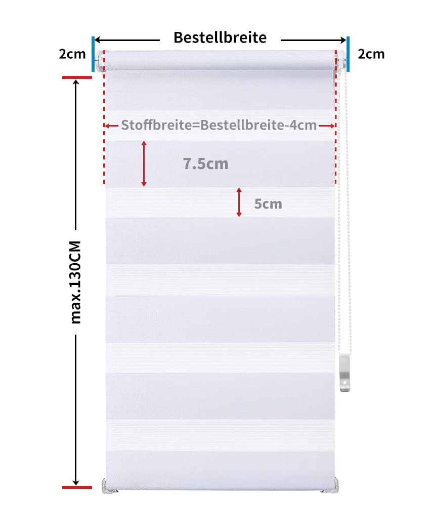 Store enrouleur double Klemmfix - Sans perçage - Pour fenêtre - Translucide et occultant - 120 x 130 cm - Largeur du tissu : environ 116 cm - Blanc