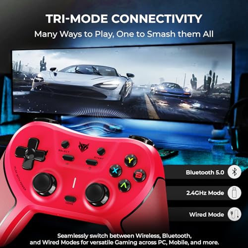Image of EvoFox One S V2 Universal 3-Mode Wireless Gaming Controller,1000Hz HallSense Precision Joysticks, BT, 2.4GHz & Wired, Macros, Fast Type-C Charging, PC, Mobile, Android TV, PS4 & Console Gaming