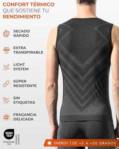 Risalti Camiseta Termica Hombre Sin Mangas Energy - Camiseta Sin Mangas para Hombre Elástica y Transpirable, Ropa Interior Hombre, Camiseta Interior Hombre Sin Costuras - Made in Italy
