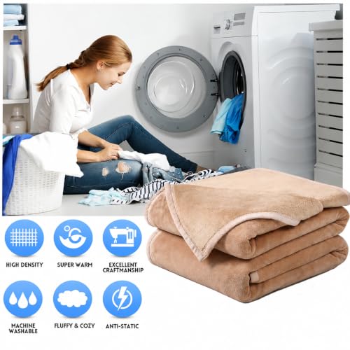 Image of EASELAND Soft Blanket Warm Fuzzy Microplush Lightweight Thermal Fleece Blankets for Couch Bed Sofa,California King 102X108Inch,Camel