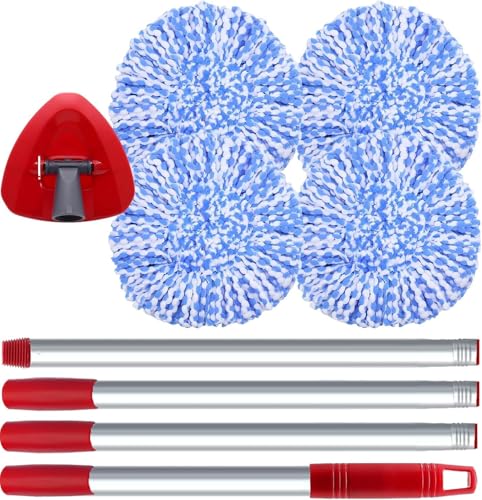 Image of Small Spin Mop Replacement Head Compatible with Ocedar 2 Tank RinseClean, 4 Mop Heads +1 Stick+1 Base , Microfiber Mop Refills and 30-58in Handle, Easy-to-Replace(Blue,2 Tank)