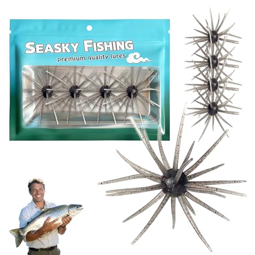 4Pcs Dice Bait Floating TPR Swimbait with Reflective Stars Tentacle Creature Lure Sea Urchin Style Soft Plastic Baits for Bass Fishing Drop Shot Wacky Rig/Neko Rig and Finesse Slow Sinking