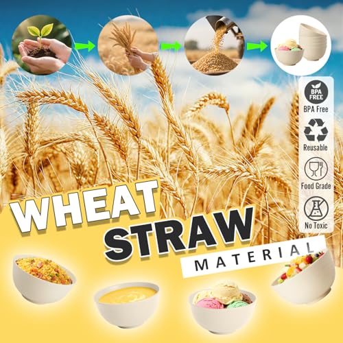 Image of Wheat Straw Mini Bowls Set of 6, Unbreakable 10 OZ Dessert Bowls for Yogurt, Appetizers, Ice Cream, Plastic Bowls Microwave & Dishwasher Safe, Beige