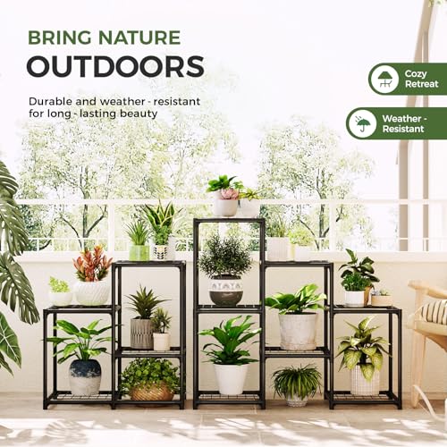 Image of Bamworld Corner Plant Stand Indoor Metal Plant Shelf 5-Tier 11 Potted Flower Shelves Garden Black Plant Holder Rack for Garden Living Room Patio Morden Home Decor Gardening Gifts