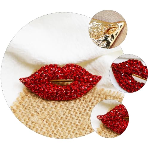 Image of KESYOO 3Pcs Red Lips Brooches for Women Rhinestone Enamel Lip Pin Set Sexy Fashion Jewelry Accessories for Party Clothes Bags 1.61X0.70X1.18In