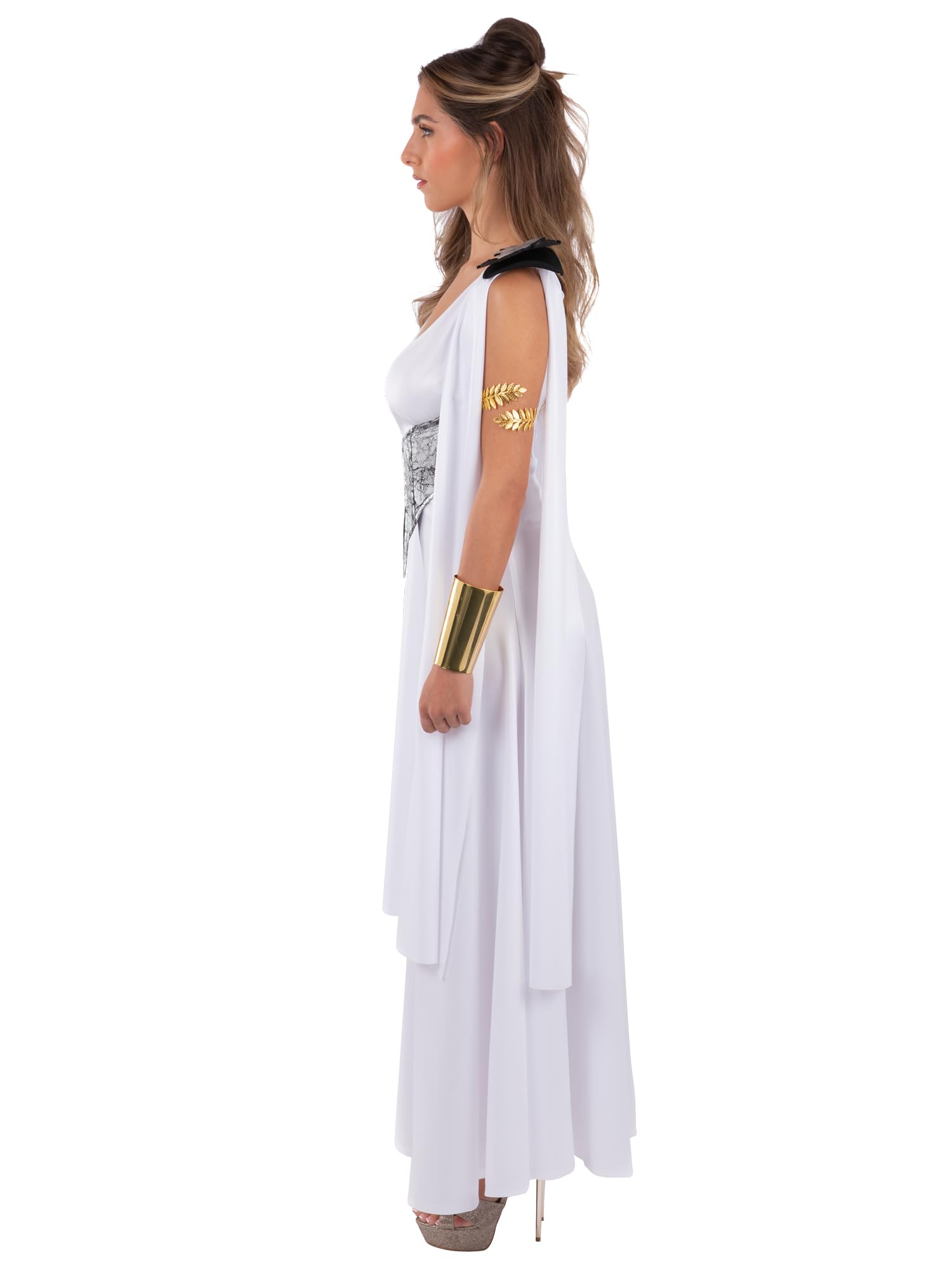 Smiffys Fever Monster Mummy Bride Costume for Women White Long Dress with Silver Detail and Shoulder Accents - Image 4