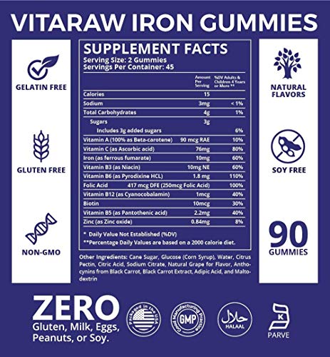 Iron Supplement Gummy Vitamins for Women, Men & Kids [ Immune Support ] Iron Gummies Include Multivitamin + B complex, Vitamin C, A, Biotin & Zinc - Increases hemoglobin & helps with anemia - 90 Count - Thumbnail 6