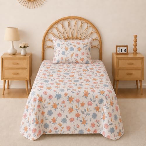Image of BSB HOME 240 TC Premium Cotton Single Bedsheet, Soft Breathable Comfortable Floral Printed Bed Sheet, Elegant Durable Bedding for Bedroom, Easy Care Bedsheet, 60 x 90 Inches(152 x 229 cm) - Pearl