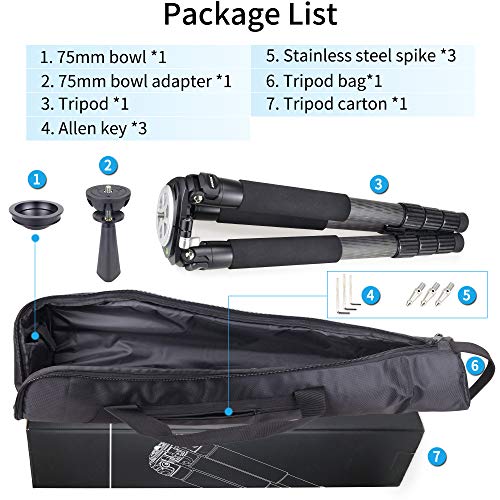 Image of Innorel Carbon Fiber Tripod Rt90C Bowl Tripods Professional Heavy Duty Camera Stand With 75Mm Bowl Adapter For Dslr Cameras Compatible With Ball Head & Hydraulic Head, 63 Inch, 40Mm Tube 40Kg Load