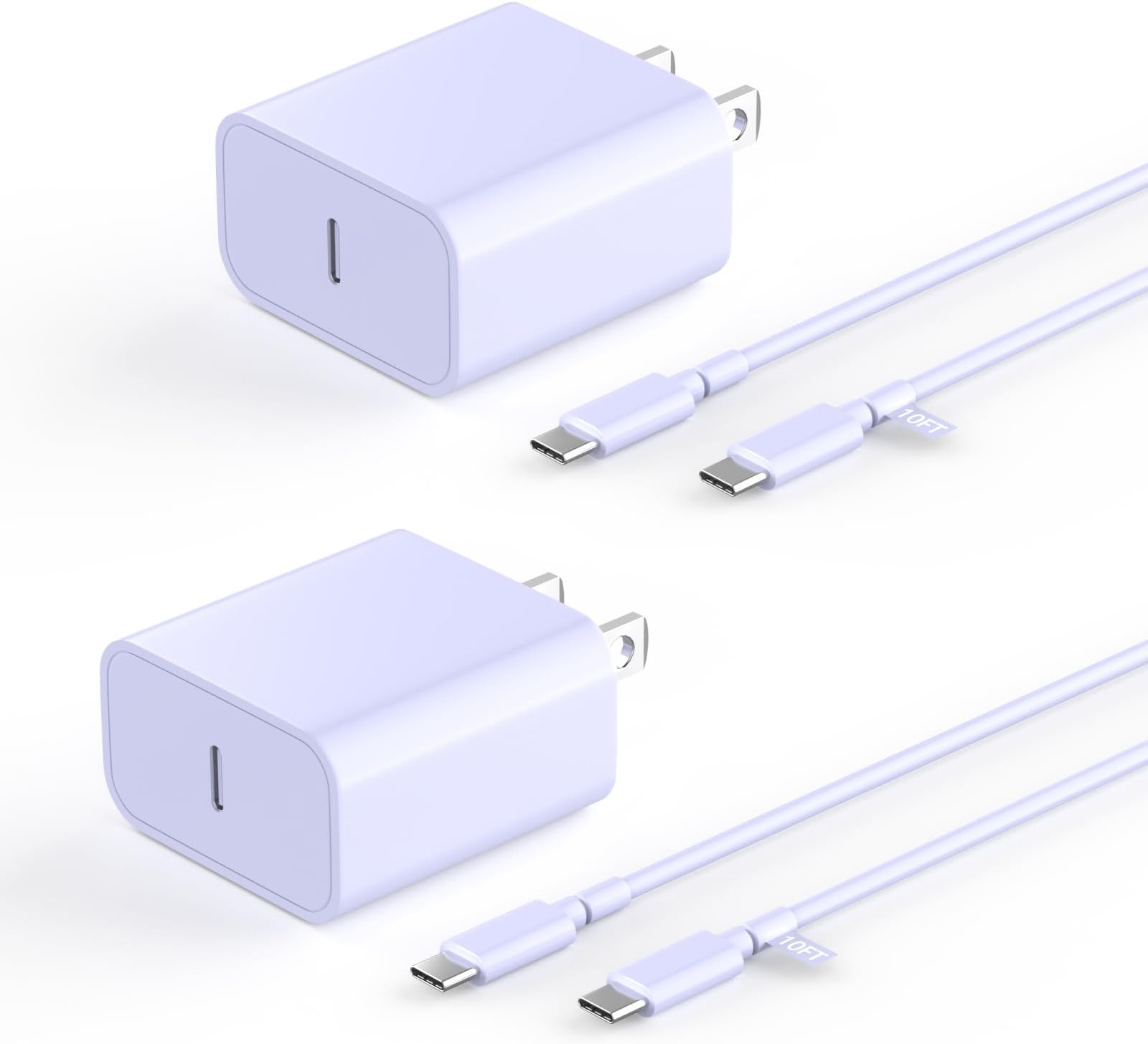 iPhone 15 Fast Charger, 2 Pack 20W PD USB C Wall Charger Fast Charging Block with 10FT Type C to C Fast Charging Data Sync Cable for iPhone 15/15 Plus/15 Pro/15 Pro Max,iPad Pro/Air/Mini,Purple