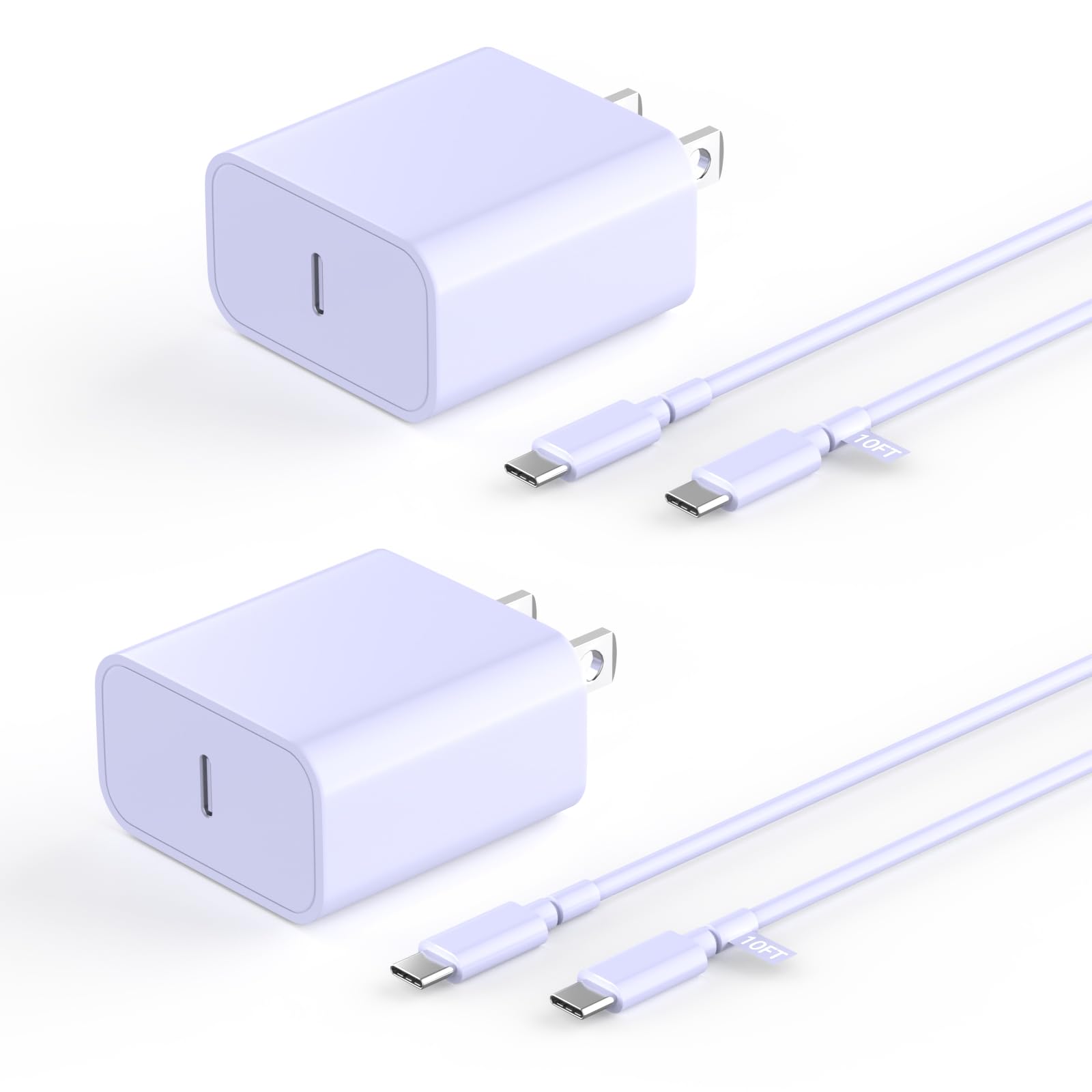 iPhone 15 Fast Charger, 2 Pack 20W PD USB C Wall Charger Fast Charging Block with 10FT Type C to C Fast Charging Data Sync Cable for iPhone 15/15 Plus/15 Pro/15 Pro Max,iPad Pro/Air/Mini,Purple