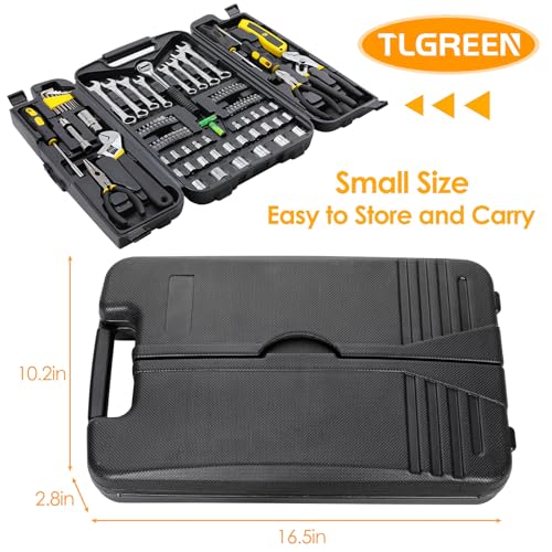 Image of TLGREEN 95-Piece Mechanic Tool Set with Storage Case, Yellow | Car Tool Kit And Wrench Tool Set with Pliers, Sockets And Bits; Organized Case for Household Maintenance And Garage Repairs