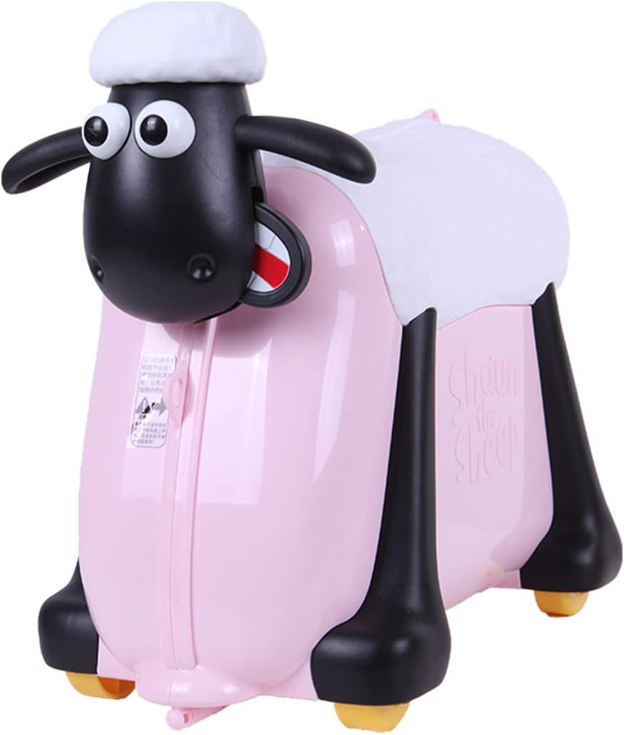 Shaun the Sheep Ride-On Suitcase Kids Travel Luggage with Wheels Hard Shell Case for Toddler Children Carry on, Pink, Luggage Only, Kids Ride on Luggage Suitcase Travel Bag Outside Approved