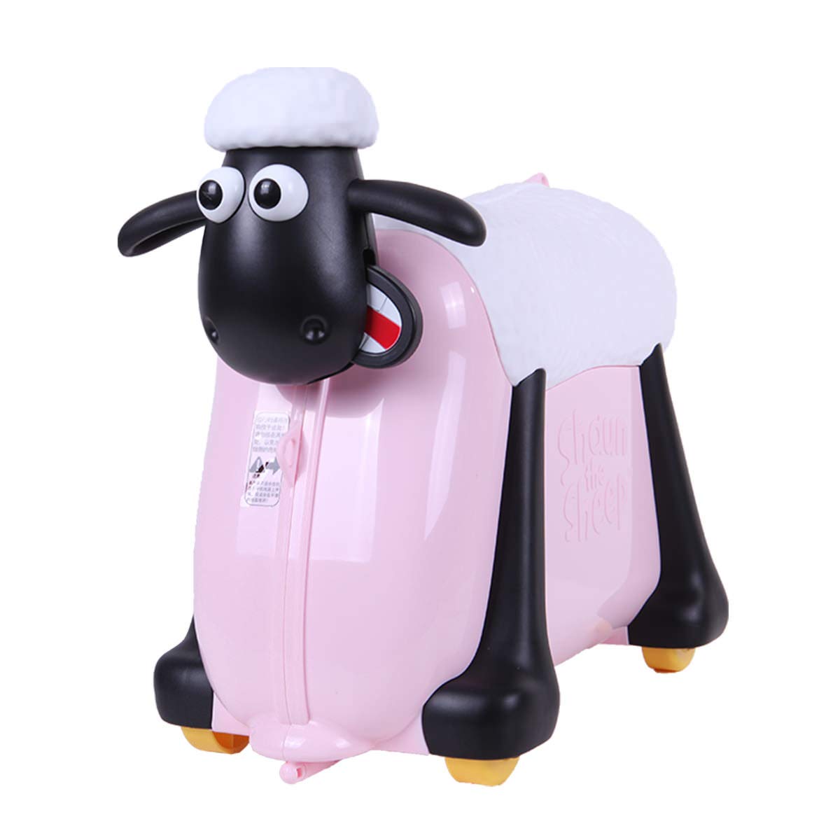 Shaun the Sheep Ride-On Suitcase Kids Travel Luggage with Wheels Hard Shell Case for Toddler Children Carry on, Pink, Luggage Only, Kids Ride on Luggage Suitcase Travel Bag Outside Approved