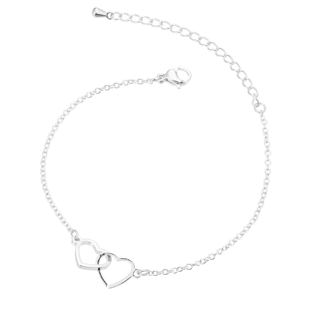 PONCTUEL ESCARGOT Double Heart Bracelet Dainty Love Heart Pendant Wrist Bracelet Adjustable Chain for Mom Daughter Best Friends Sister Gift