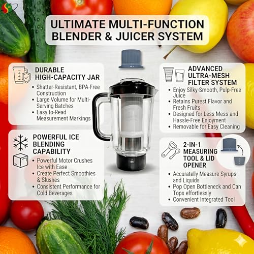 Image of 4-in-1 Multi-Function Blender | 1200W Power,1.5L Large Capacity | Ice Crusher Mixer Grinder Juicer, Bullet Food Processor | Meat Chopper Citrus Extractor | Heavy Duty Kitchen Appliance