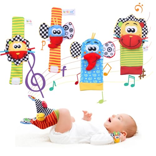 4pcs Sonajero Calcetines y Muñequeras para Bebé, Sonajero Toys con Buscador de Muñeca y Pie Juguetes de Animales Suaves y Bonitos para 0-12 Meses Recién Nacido Niño Niñas(2 Pulseras y 2 Calcetines) 4pcs Sonajero Calcetines y Muñequeras para Bebé, Sonajero Toys con Buscador de Muñeca y Pie Juguetes de Animales Suaves y Bonitos para 0-12 Meses Recién Nacido Niño Niñas(2 Pulseras y 2 Calcetines)
