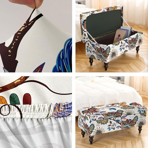 Image of FUANGUI Ottoman Cover Stretch Storage Ottoman Bench Slipcover Jacquard Folding Storage Bench Ottoman Cover Footrest Stool Slipcover Footstool Protector Cover with Elastic Bottom Fit Length,Medium