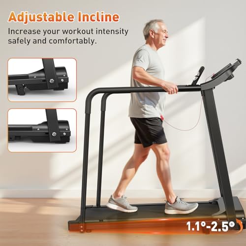 Image of Best Walking Treadmill for Seniors, Treadmills for Home with Extended Handrails & Pulse-Sensing Stabilizing Handle, Forward & Reverse Walking, Dual Shock Absorption, Ideal for Rehab