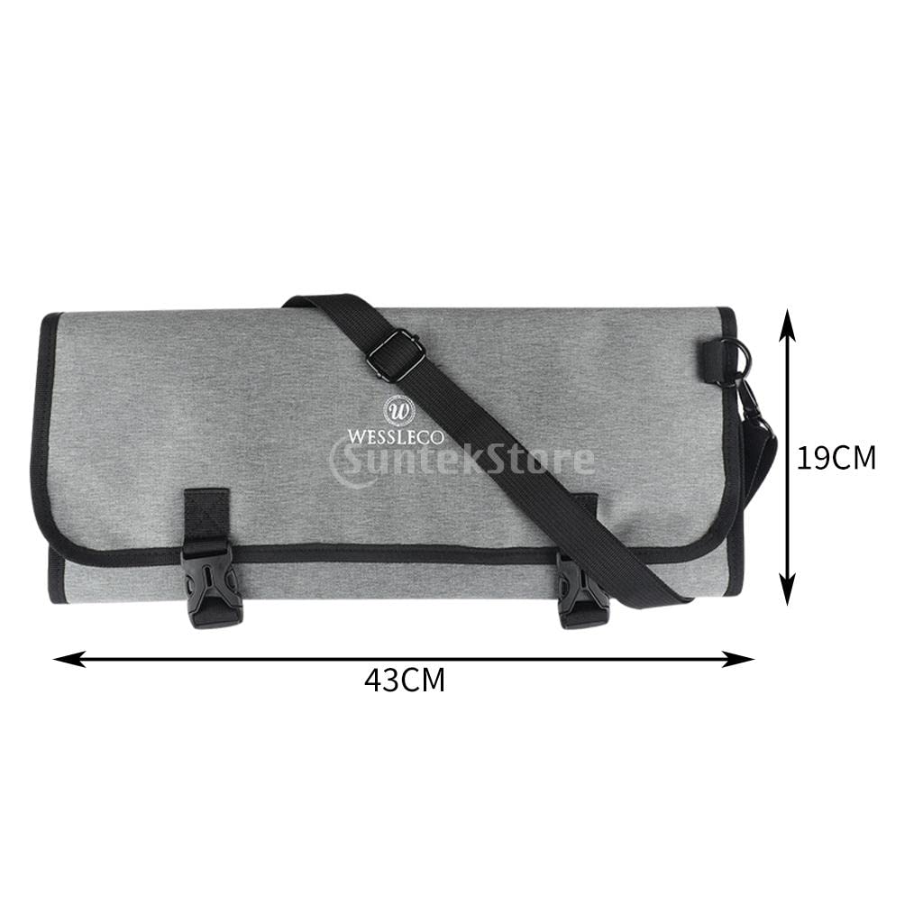 F Fityle Borsa Portacoltelli, Borsa Porta Coltelli Chef, Borsa a Rullo per Coltelli da Chef (14 Slot) Contiene 8 Coltelli Pi Mannaia, Tasca Multiuso E 6 Cucchiai da Degustazione, Portacoltelli