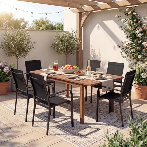 Image of Giantex Patio Chairs Set of 6, Stackable Outdoor Dining Chairs with Breathable & Quick-Dry Mesh Fabric, Armrests, Backrest for All Weather, Lawn, Backyard, Poolside, Porch, 350 LBS Capacity
