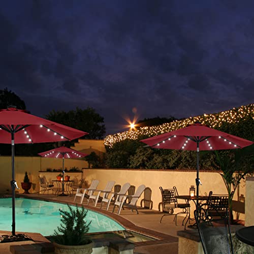 Image of MASTERCANOPY 11ft Patio Umbrella with Solar Lights, Burgundy