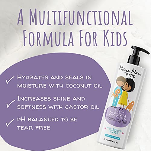 Maya Mari Kids Shampoo And Conditioner 2 In 1 With Coconut Oil And Castor Oil | Sulfate Free And Tear Free Hair Detangler Curly Hair Products For Kids, 32 Fl Oz #TOP2