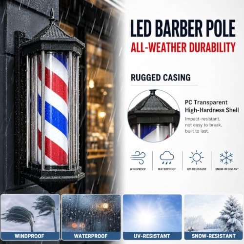 Letrero LED para peluquería de 85 cm con poste giratorio de pared 6