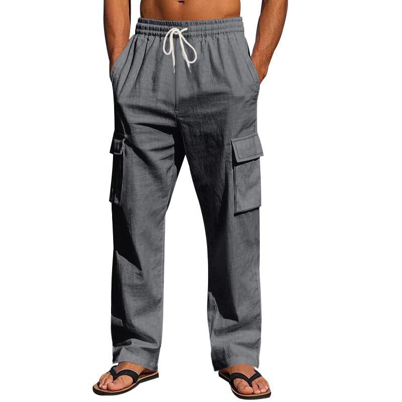 Men's Casual Stretch Cargo Pants, Relaxed Fit Straight Leg Work Pants, Big and Tall Elastic Waist Drawstring Trouser