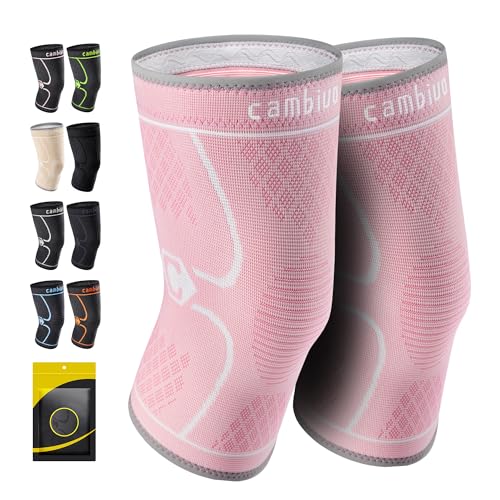 Image of CAMBIVO 2 Pack Knee Brace, Knee Compression Sleeve for Men and Women, Knee Support for Running, Workout, Gym, Hiking, Sports (Rose,Large)